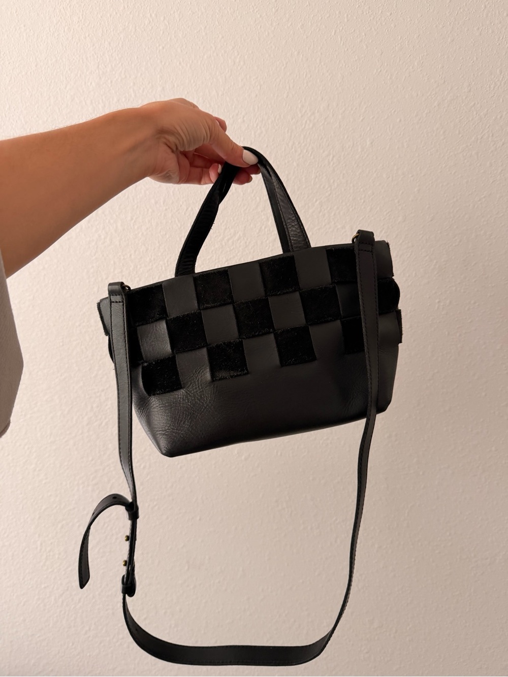 Madewell Black Woven-Top Leather Crossbody Tote